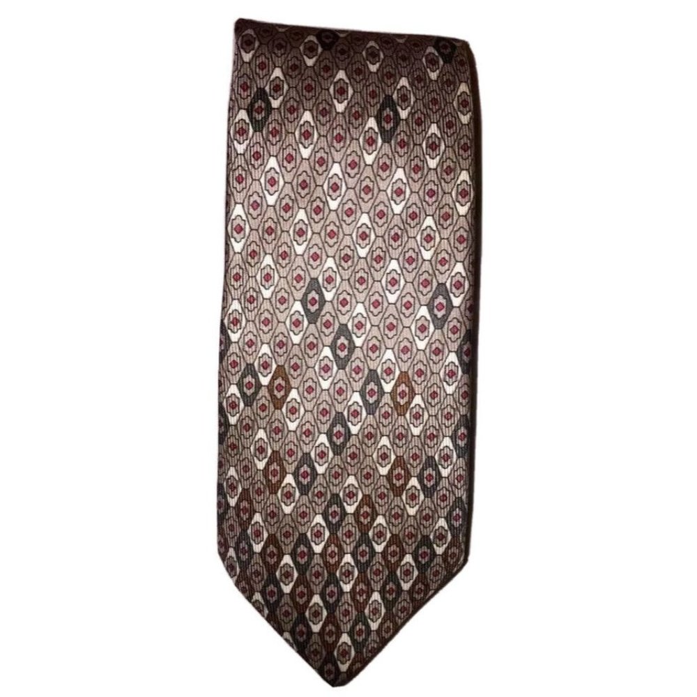 Christian Dior Monsieur Paris Brown Geometric Print Men's Vintage Neck Tie VTG